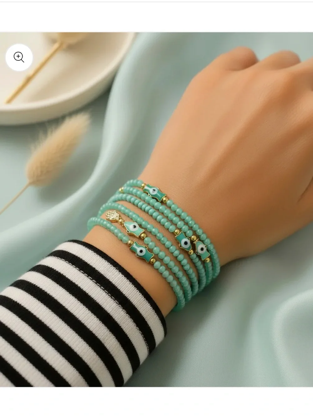 Mio Mio NY Aqua Glass Bead Evil Eye Wrap Bracelet